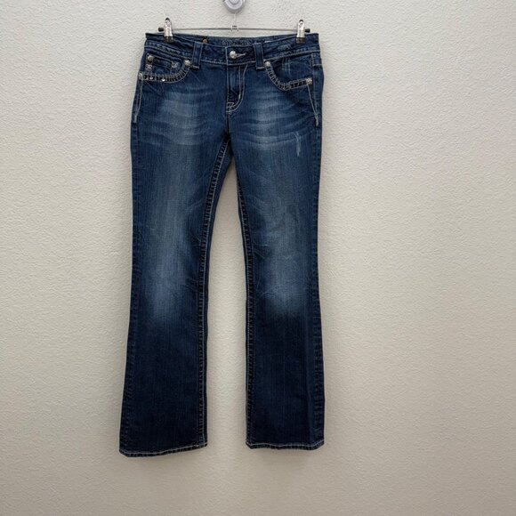 Miss Me Bootcut Distressed Stretch Denim Blue Jeans JE534085L Womens size 30 - Picture 1 of 12